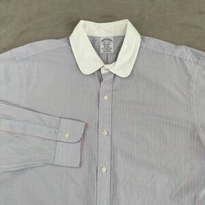 Brooks Brothers Dress Shirt Men 16.5-35 Blue Striped Regent Fit Preppy NWOT $140